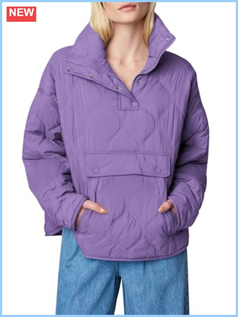 Women's Quilted Puffer Pullover Jacket Half Zip Lightweight Coat